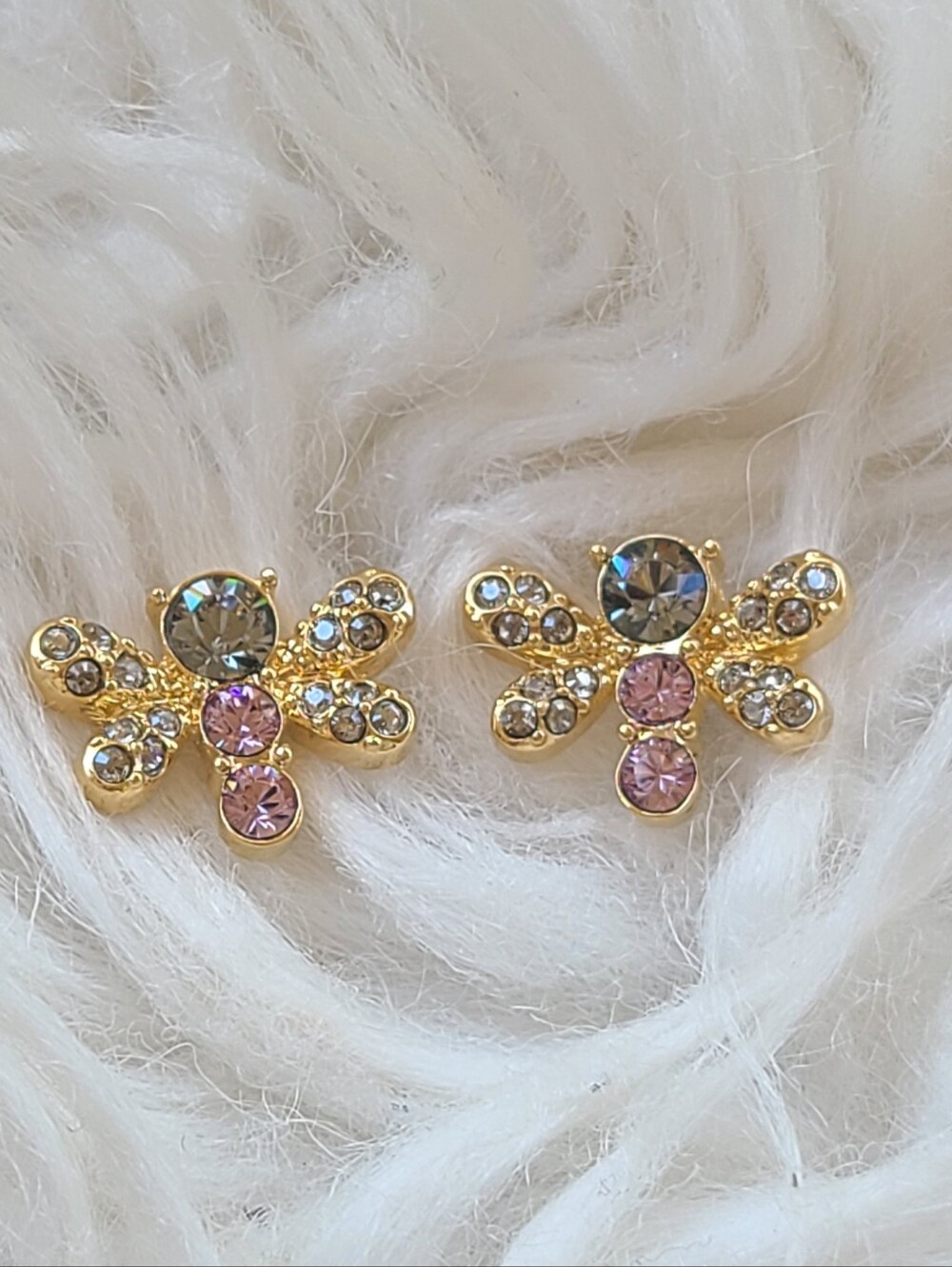 Swarovski Dragonfly Stud Earrings W/ Pink & Blue Crystals-Excellent Condition